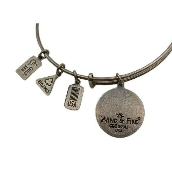 ✨ Wind & Fire Cross Fleur-De-Lis Bangle | Silver Tone Adjustable USA Charm - Picture 2 of 12